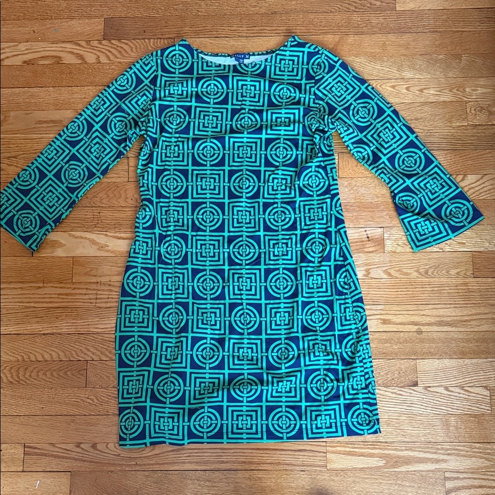 Melly M Teal Geometric Long Sleeve Dress